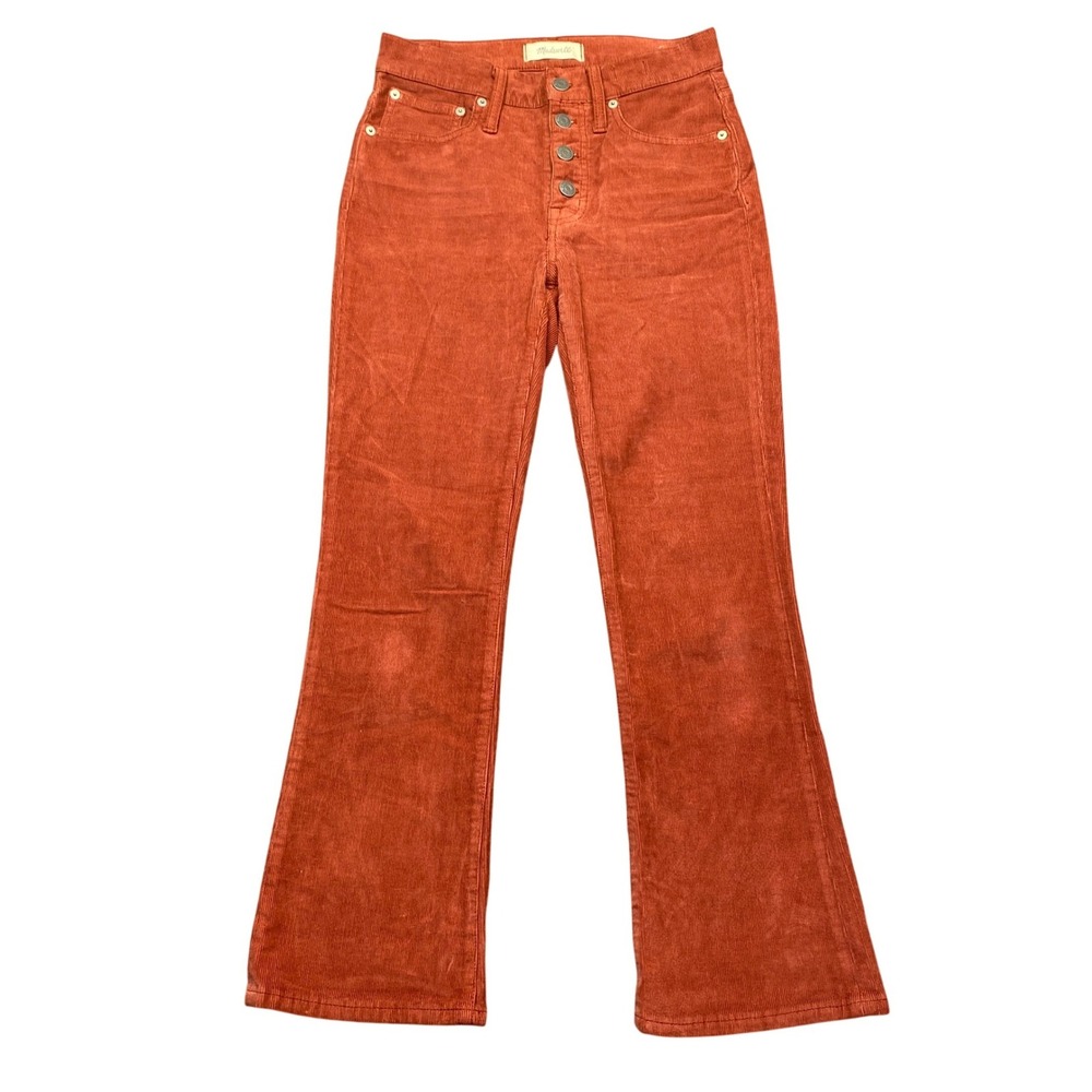 Madewell Cali Demi-Boot Corduroy‎ Pants 25 Rust Orange High Rise Button Fly Boho